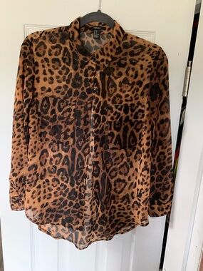Forever 21 Leopard Print Chiffon Blouse - Brown/Black